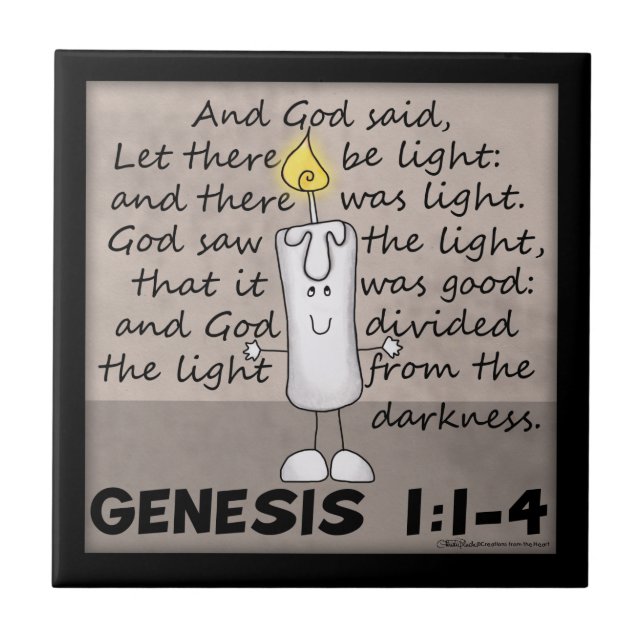 God Created Light-Genesis-Candlestick Character Ceramic Tile (Front)