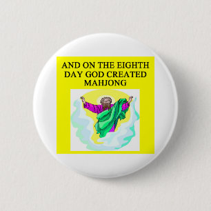 god created mahjong 6 cm round badge