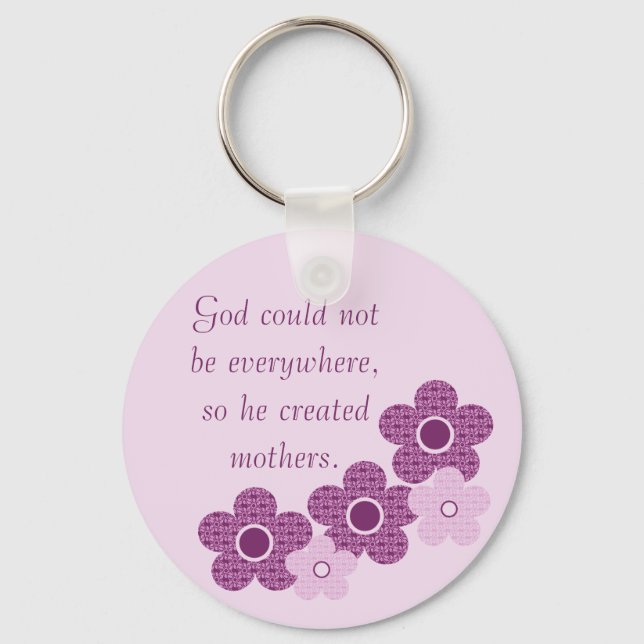 God Created Mothers Flower Keychain, Lavender Key Ring (Front)