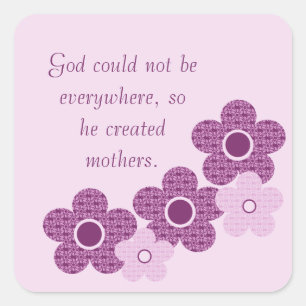 God Created Mothers Flower Square Stickers, Purple Sticker