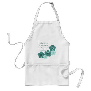 God Created Mothers Patterned Flower Apron, Teal Standard Apron