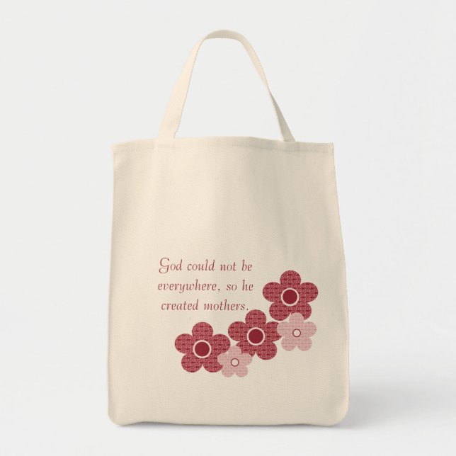 God Created Mothers Patterned Flower Bag, Pink Tote Bag (Front)