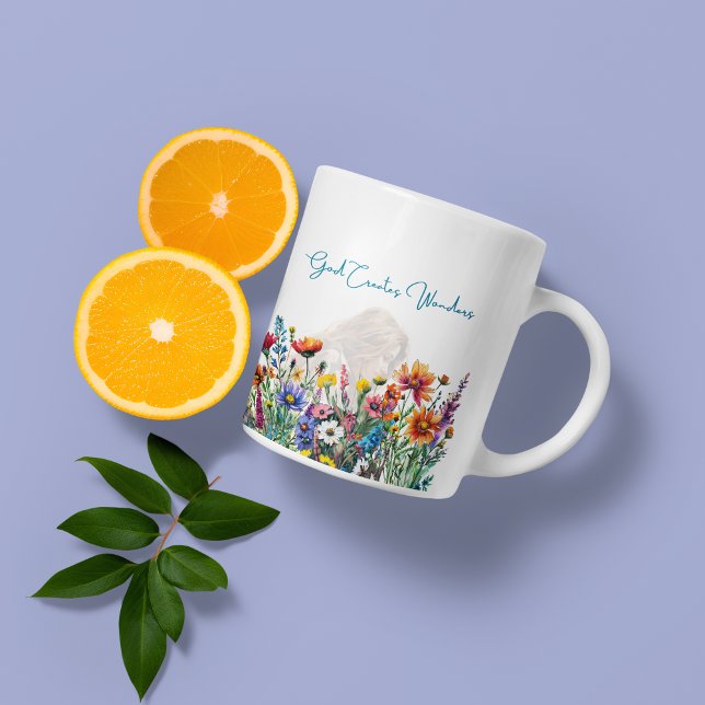 God Creates Wonders Personalised Floral Faith Mug (Celebrate the enduring spirit and beauty of faith)