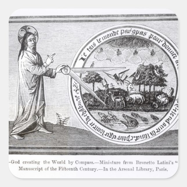God Creating the World by Compass Square Sticker (Front)