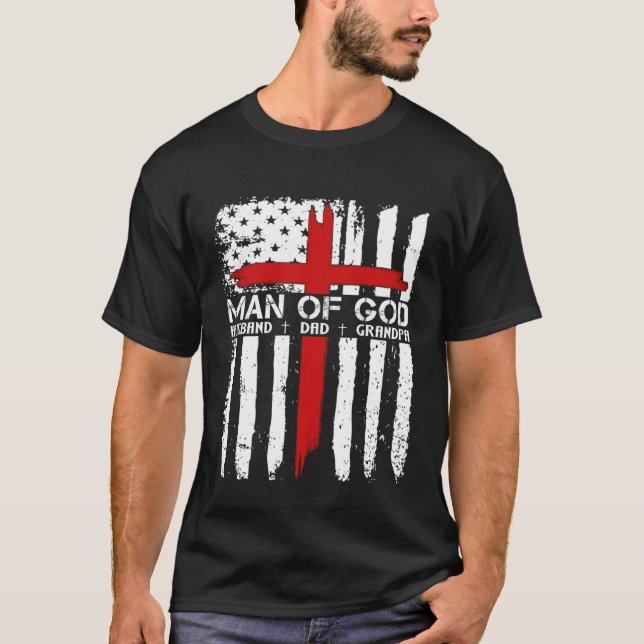 God Cross American Flag Jesus Christian Dad Grandp T-Shirt (Front)