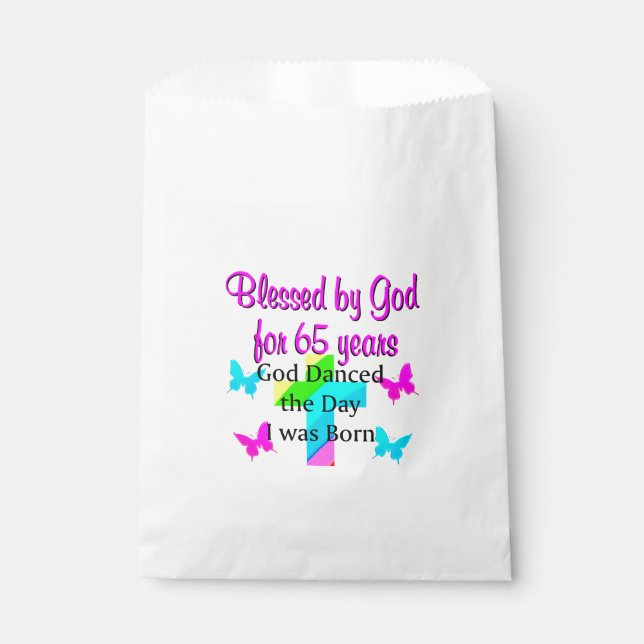 GOD DANCED THE DAY THIS 65TH BIRTHDAY DESIGN FAVOUR BAG (Front)