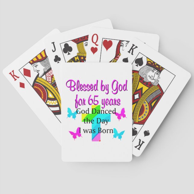 GOD DANCED THE DAY THIS 65TH BIRTHDAY DESIGN PLAYING CARDS (Back)