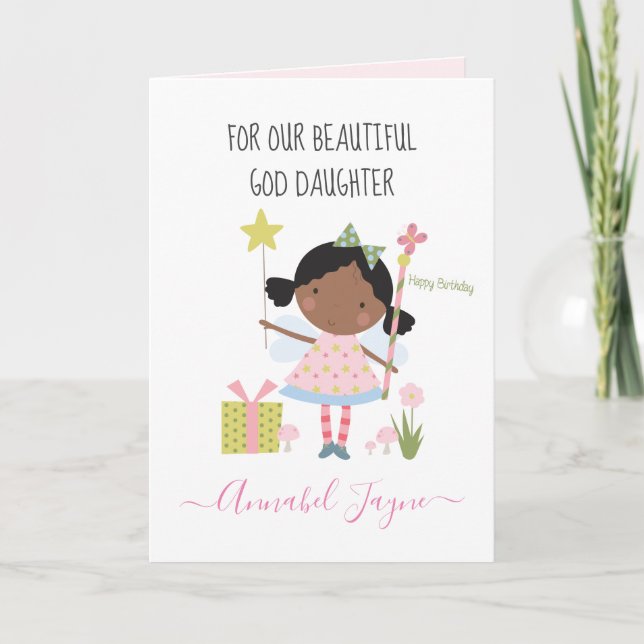 God daughters birthday fairy pink whimsical card (Front)