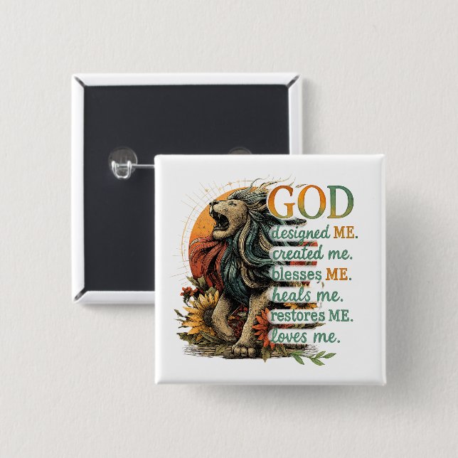 God Designed Me...  15 Cm Square Badge (Front & Back)