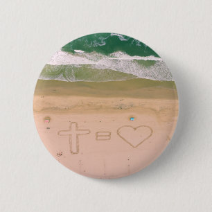 God equals LOVE, Jesus is Love, beach ocean cross 6 Cm Round Badge
