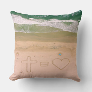 God equals LOVE, Jesus is Love, beach ocean cross Cushion
