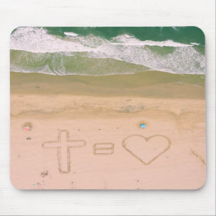 God equals LOVE, Jesus is Love, beach ocean cross Mouse Pad