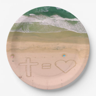 God equals LOVE, Jesus is Love, beach ocean cross Paper Plate