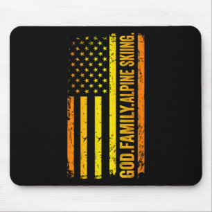 God Family Alpine Skiing Us American Flag Father's Mouse Pad