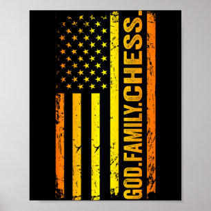 God Family Chess US American Flag Fathers Day Dad Poster