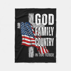 God Family Country American Flag Christian Patriot Fleece Blanket