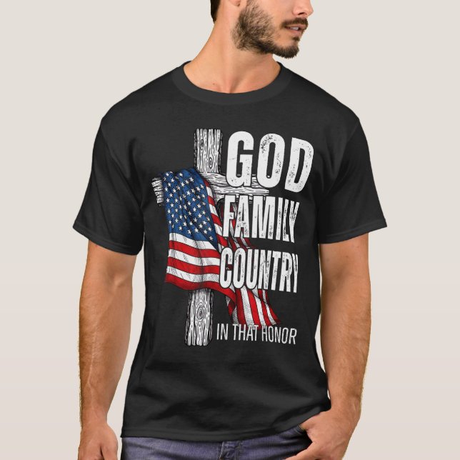 God Family Country American Flag Christian Patriot T-Shirt (Front)