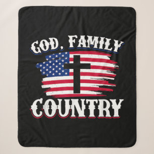 God Family Country American Flag Cross Christian P Sherpa Blanket