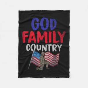 God Family Country American Soldier Us Flag Memori Fleece Blanket