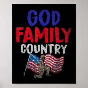 God Family Country American Soldier Us Flag Memori Poster