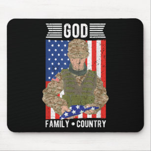 God Family Country American Us Flag Soldier Memori Mouse Pad