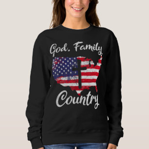 God Family Country Christian Cross Vintage Usa Ame Sweatshirt