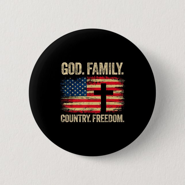 God Family Country Dom Usa Flag Cross  6 Cm Round Badge (Front)
