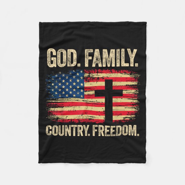 God Family Country Dom Usa Flag Cross  Fleece Blanket (Front)