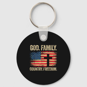 God Family Country Dom Usa Flag Cross Key Ring