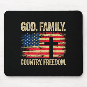 God Family Country Dom Usa Flag Cross  Mouse Pad