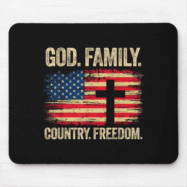 God Family Country Dom Usa Flag Cross  Mouse Pad (Front)