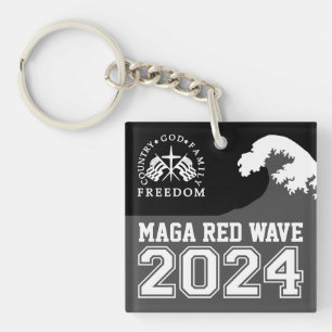 God Family Country Freedom 2024 MAGA Red Wave Key Ring