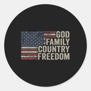 God Family Country Freedom - 4th July Usa Flag Chr Classic Round Sticker
