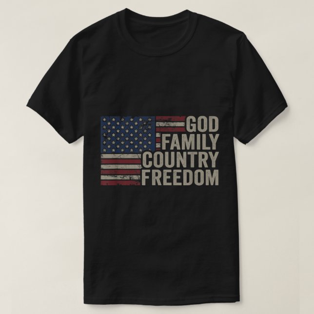 God Family Country Freedom  4th July USA Flag Chri T-Shirt (Design Front)