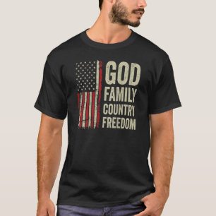 God Family Country Freedom Patriotic USA Flag ON B T-Shirt