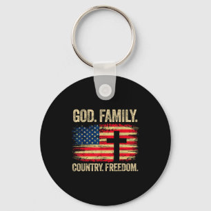 God Family Country Freedom Usa Flag Cross  Key Ring