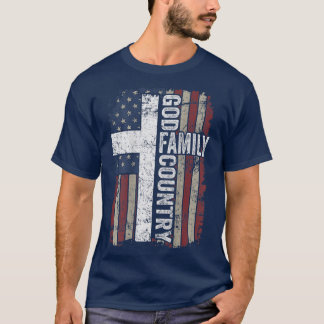 God Family Country  Patriotic Christian Cross USA  T-Shirt