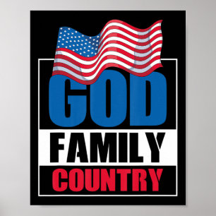 God Family Country Soldier Patriot US Flag Memoria Poster