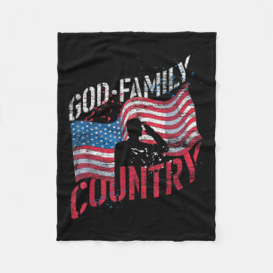 God Family Country Soldier Us Flag American Memori Fleece Blanket