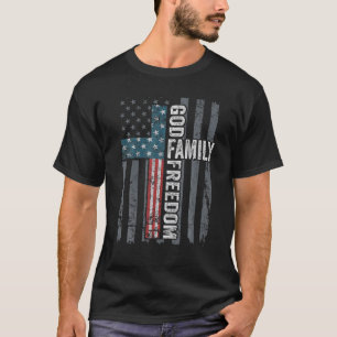 God Family Freedom - Christian Faith USA Flag Cros T-Shirt