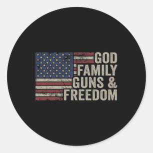 God Family Guns And Freedom - Pro Gun Vintage Usa  Classic Round Sticker