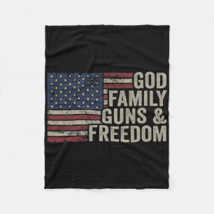 God Family Guns And Freedom - Pro Gun Vintage Usa  Fleece Blanket