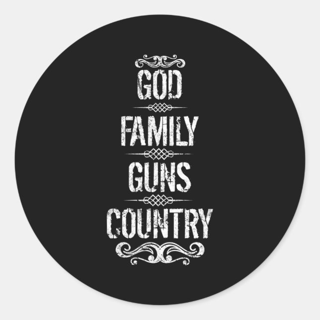 God Family Guns Country Classic Round Sticker (Front)
