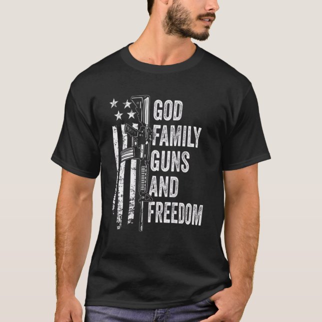 God Family Guns & Freedom Pro Gun Usa 4th Of July  T-Shirt (Front)