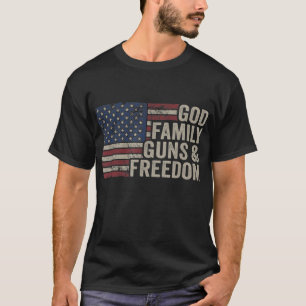 GOD FAMILY GUNS & FREEDOM Pro Gun Vintage USA Flag T-Shirt