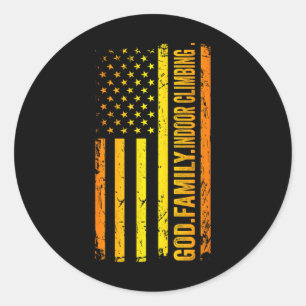 God Family Indoor Climbing Us American Flag Father Classic Round Sticker