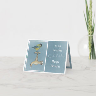 God father birthday card - watercolour bird