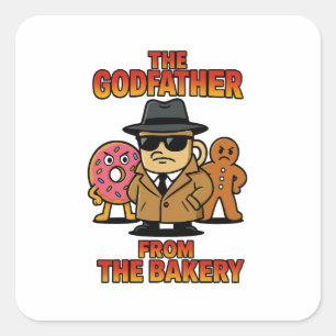 God Father from Bakery – Cartoon Coffee & Doughnut Square Sticker