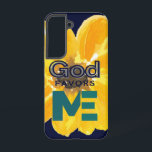 God Favours Me Samsung Galaxy Case<br><div class="desc">Beautiful graphic design,  watercolor yellow flower backdrop with the words "GOD FAVORS ME" - all in a dark navy blue background.</div>
