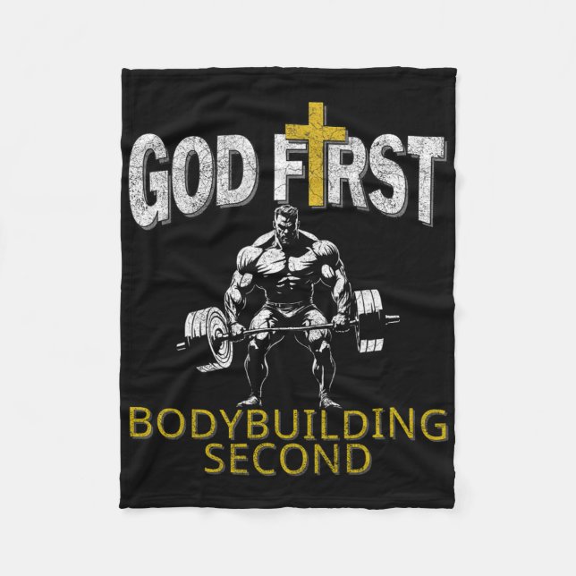 God First Bodybuilding Second Christian Gym Workou Fleece Blanket (Front)